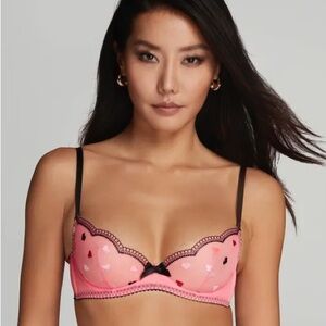 Agent Provocateur Pink and Black Heart-Embroidered Balconette Bra